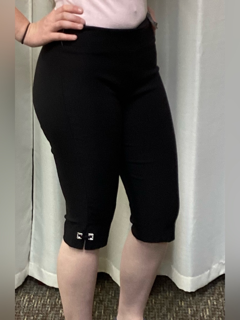 Black Cropped Ponte Capri Pants with Decorative Buckles